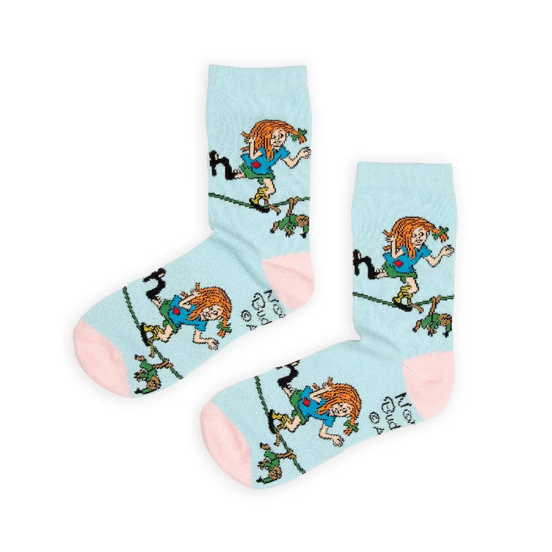 Handmade cotton socks for everyday wear-Pippi and Mr. Nilsson Women's Socks - Turquoise