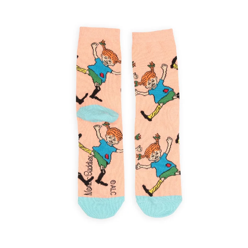 Contemporary ankle crew socks for men-Pippi and the Cartwheel Women's Socks - Peach