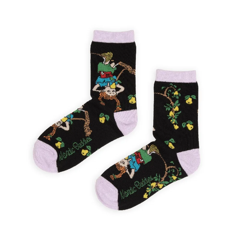 Small novelty ankle socks for fun-Pippi and the Fruits Women's Socks - Black