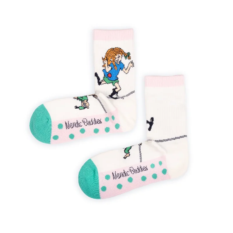 Thick winter crew socks for snow-Pippi and the Tightrope Women's Panel Socks - White