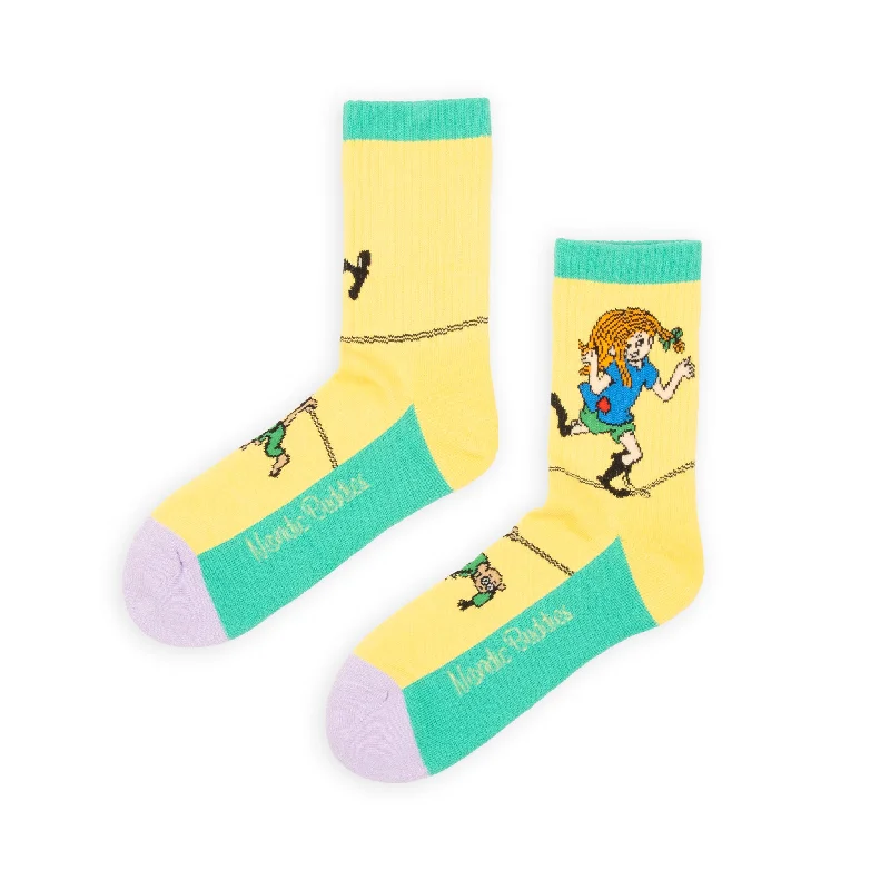 Long running crew socks for support-Pippi and the Tightrope Women's Panel Socks - Yellow