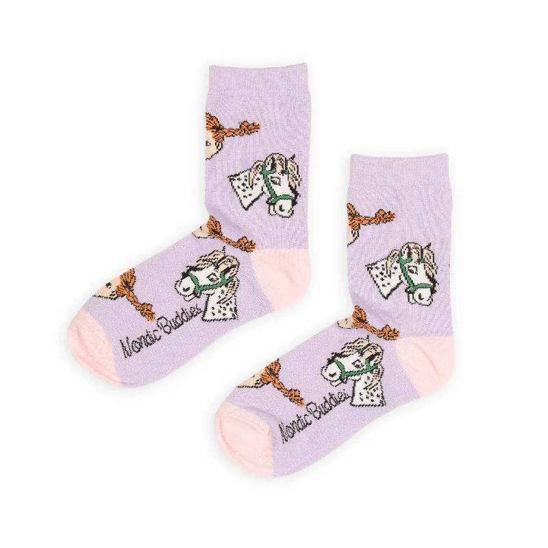 Custom printed socks for events-Pippi & Little Old Man Women's Socks - Lavender