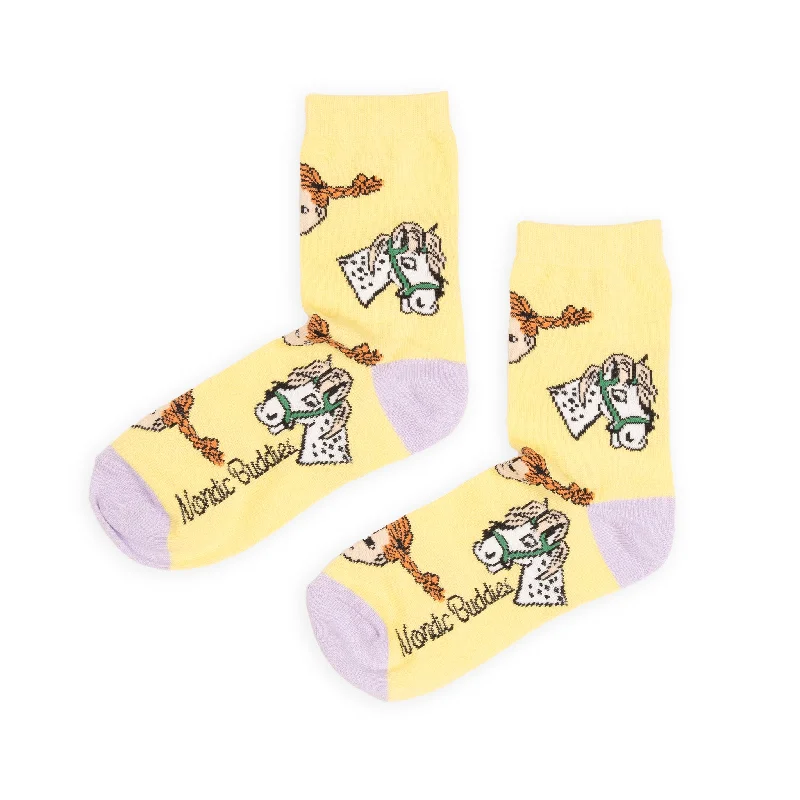 Minimalist white crew socks for clean-Pippi & Little Old Man Women's Socks - Yellow