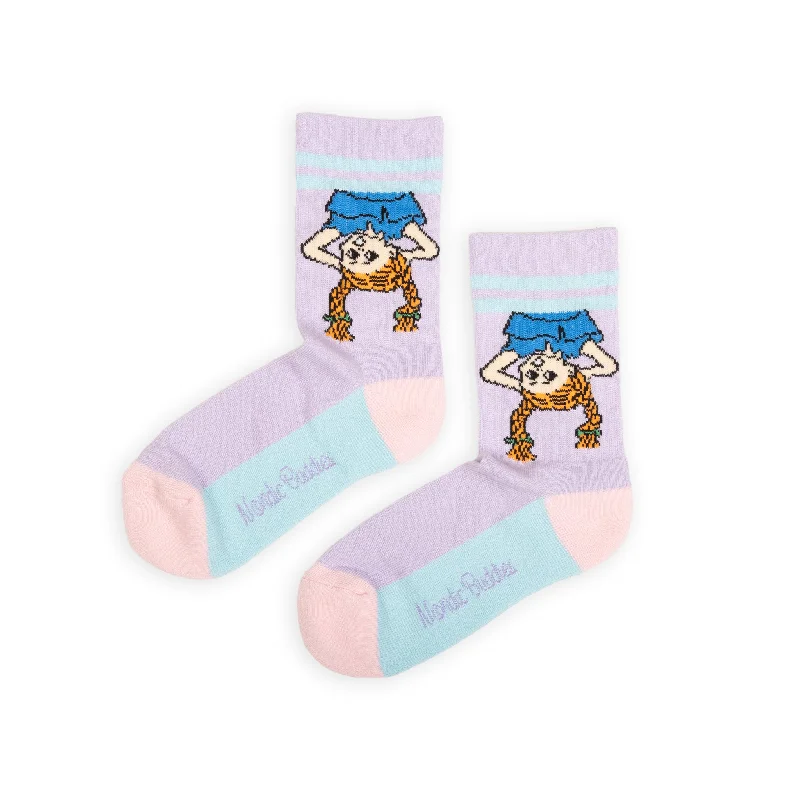 Vintage striped crew socks for classic-Pippi Upside Down Women's Retrosocks - Lavender