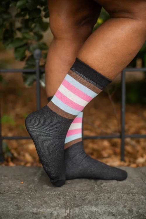 Breathable wool crew socks for sports-POC-Trans Pride Stripes Crew