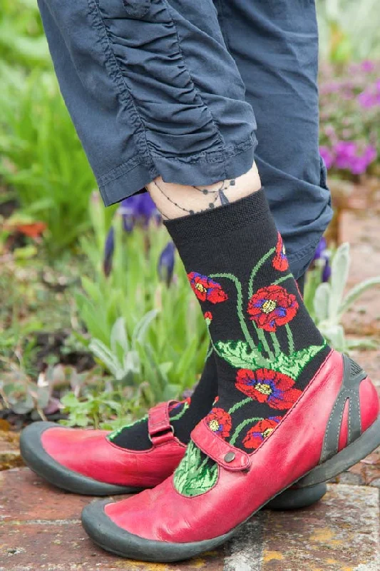 Plush crew socks for bedtime-Poppies Crew