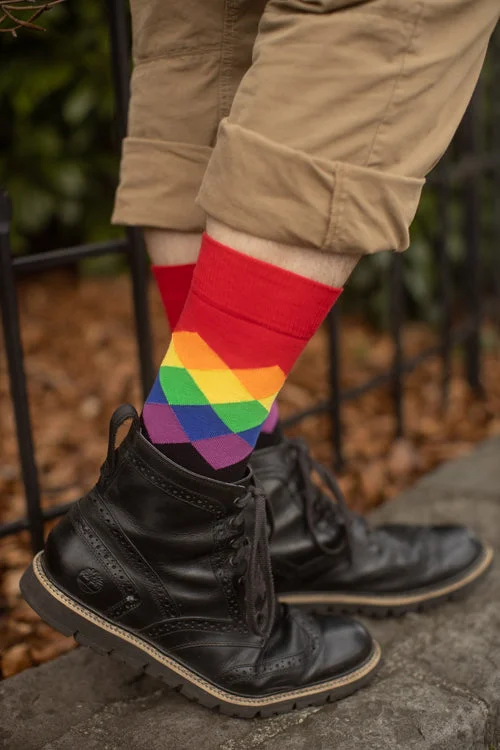 Modern black crew socks for sleek-Pride Faded Diamond Crew