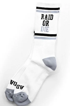 Vintage crew socks for classic-Raid Or Die (White Socks)