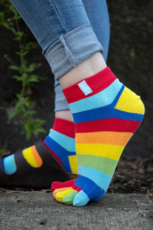 Luxury alpaca ankle socks for softness-Rainbow Striped Anklet Toe Socks