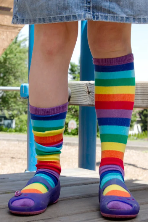 Large wool ankle socks for warmth-Rainbow Youth & Junior Knee High