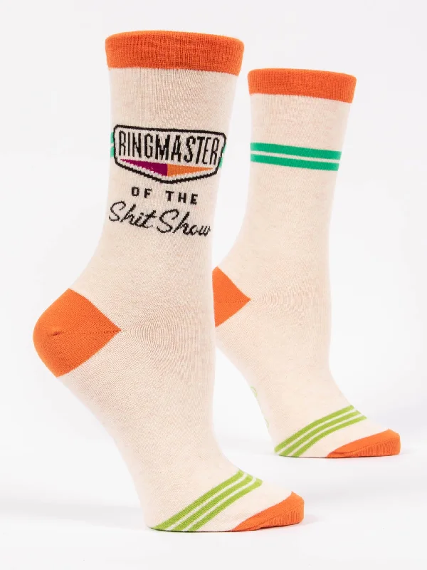 Custom embroidered socks for gift-Ringmaster Of The Shit Show W-Crew Socks