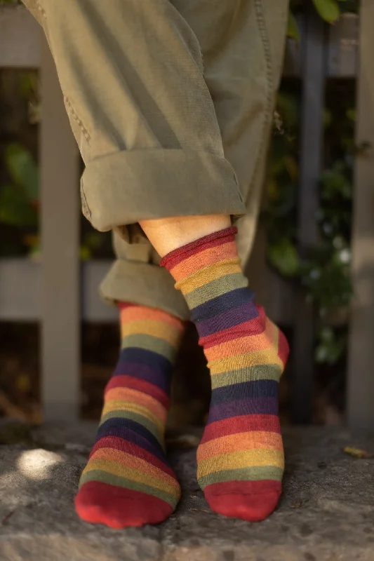 Long tube crew socks for sports-Roll Top Crew - Harvest Rainbow