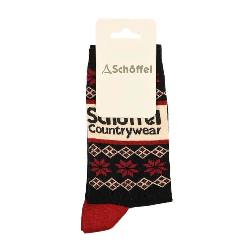 Custom knit crew socks for unique-Schoffel Ladies Cotton Sock - Navy Fairisle