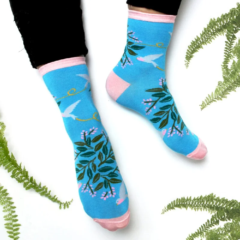 Thin dress ankle socks for suits-Secret Garden Birds Socks