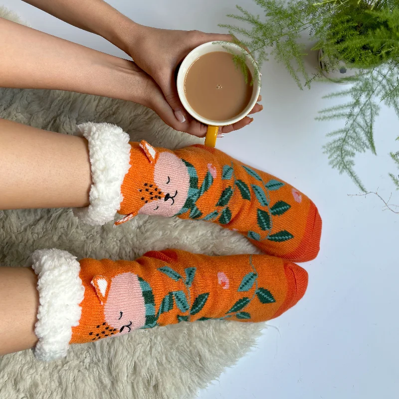 Vintage crew socks for classic-Secret Garden Fox Slipper Socks