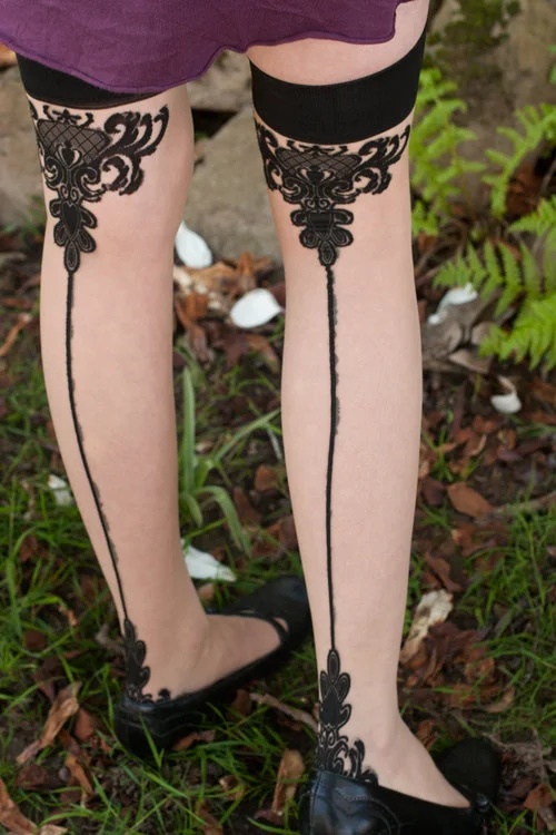 Soft fuzzy socks for relaxation-Sheer Baroque Cuban Heel Backseam Stockings