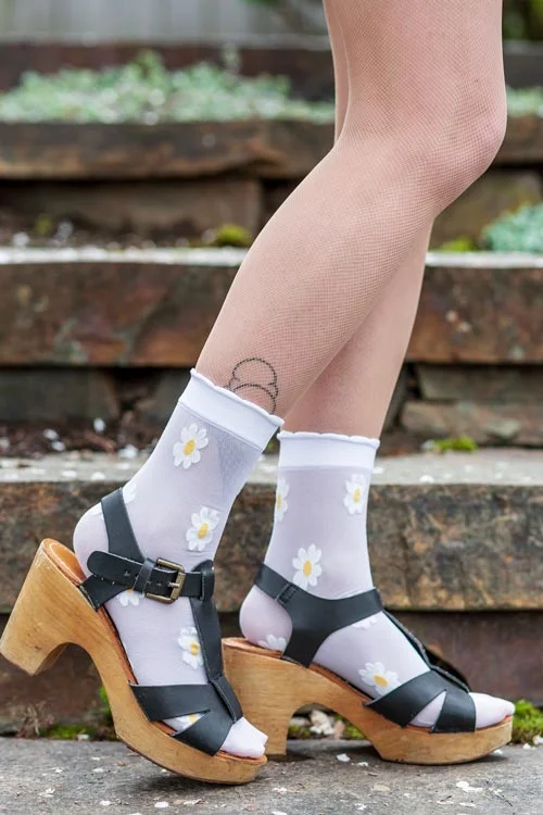 Long compression socks for circulation-Sheer Daisy Anklets