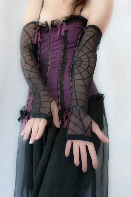 Rustic striped socks for cozy-Sheer Spiderweb Arm Warmer