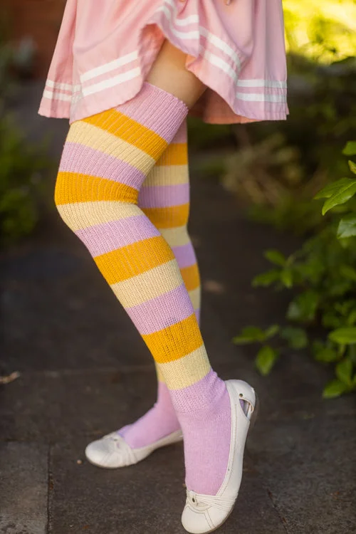 Minimalist white crew socks for clean-Sherbet Stripes Thigh High