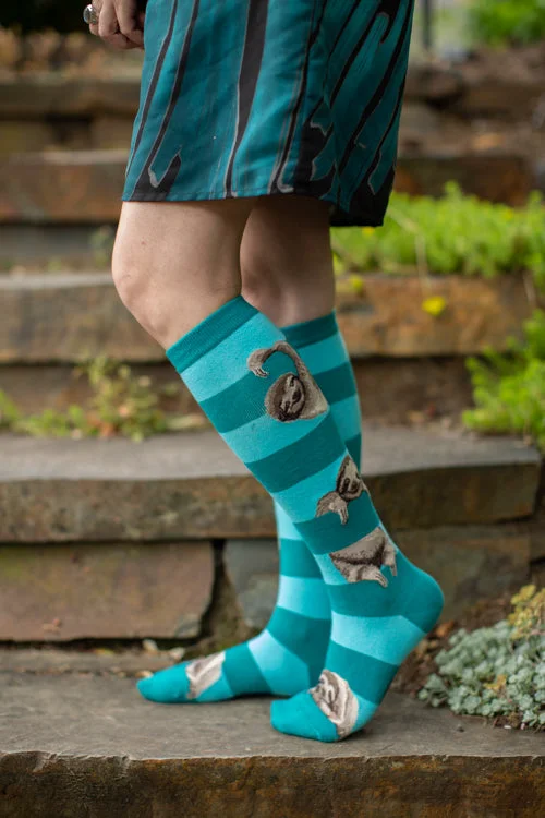 Small novelty socks for fun style-Sloth Stripe Knee High