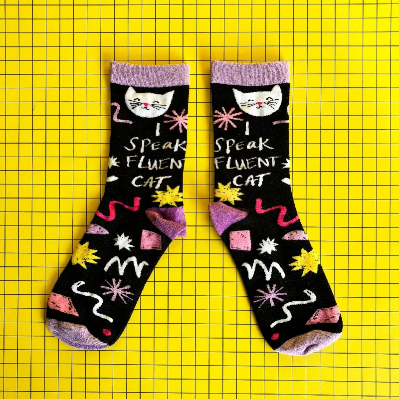 Plush fuzzy socks for comfort-Small Talk 'I Speak Fluent Cat' Socks