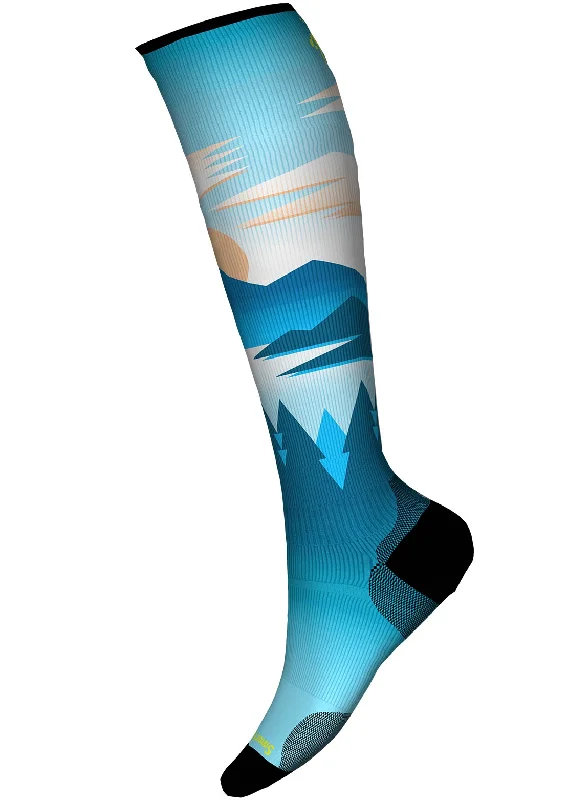 Custom printed crew socks for branding-Smartwool Men's Ski Zero Cushion Chasing Mountains Print OTC Socks