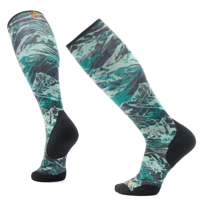 Custom printed crew socks for teams-Smartwool Ski Targeted Cushion Green Slopes Print Over-the-Calf Socks