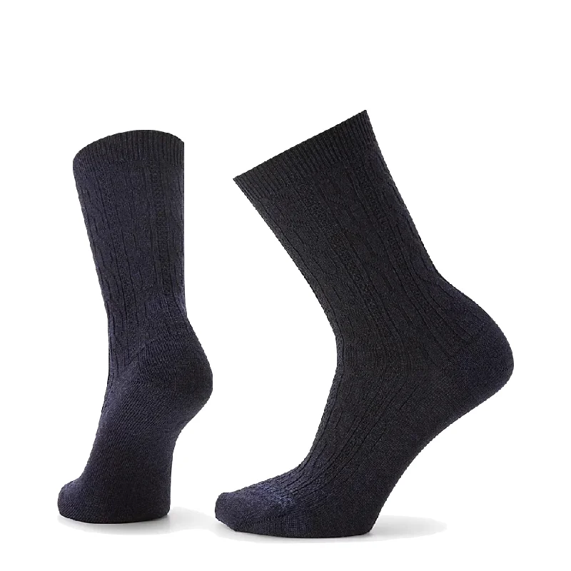 Non-skid crew socks for safety-Smartwool Women's Everyday Cable Crew Socks in Deep Navy