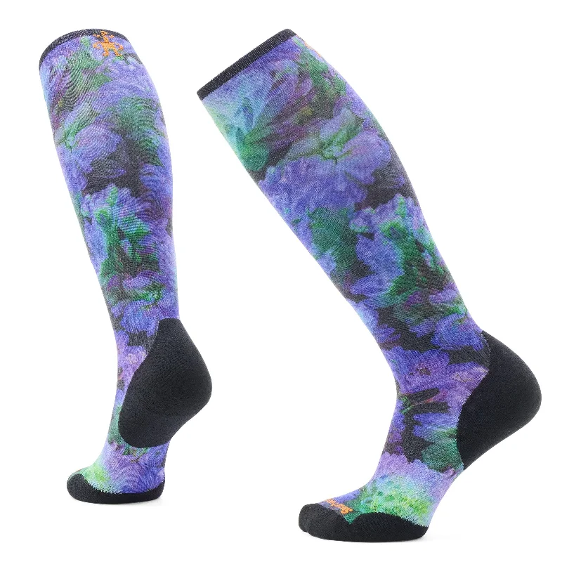 Long compression ankle socks for circulation-Smartwool Womens Ski Electric Lotus Print OTC Socks