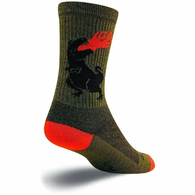 Novelty socks for holiday gifts-SockGuy Dinosaur Turbo Wool Crew Socks