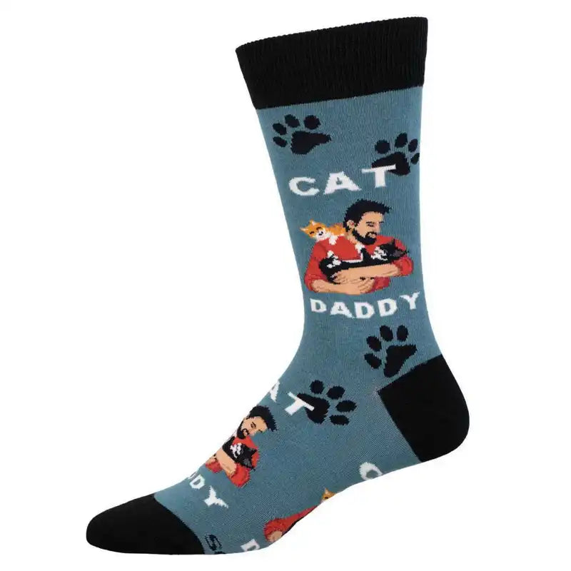 Organic cotton crew socks for green-'Cat Daddy' Men's Printed Socks