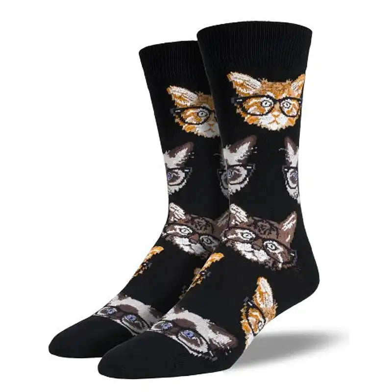 Contemporary striped crew socks for trend-'Hipster Kittens' Men's Printed Socks