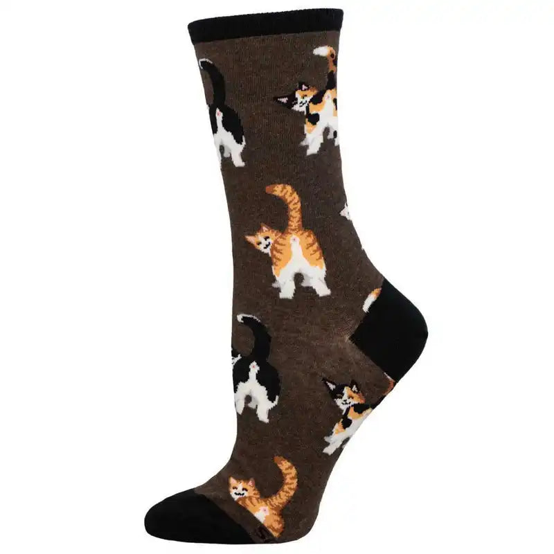 Rustic striped socks for cozy-'Cat Butts' Women's printed socks