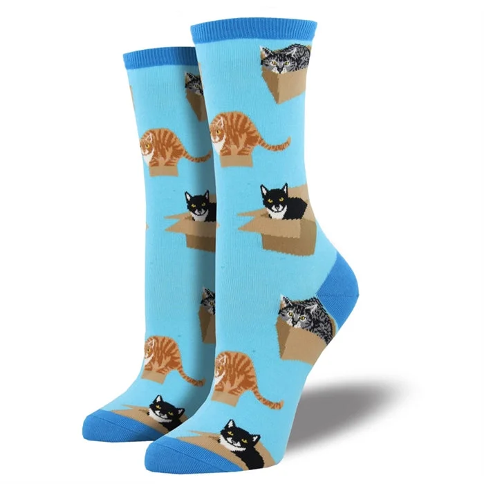 Rustic plaid socks for outdoor wear-'Cat in a Box' Women's printed socks