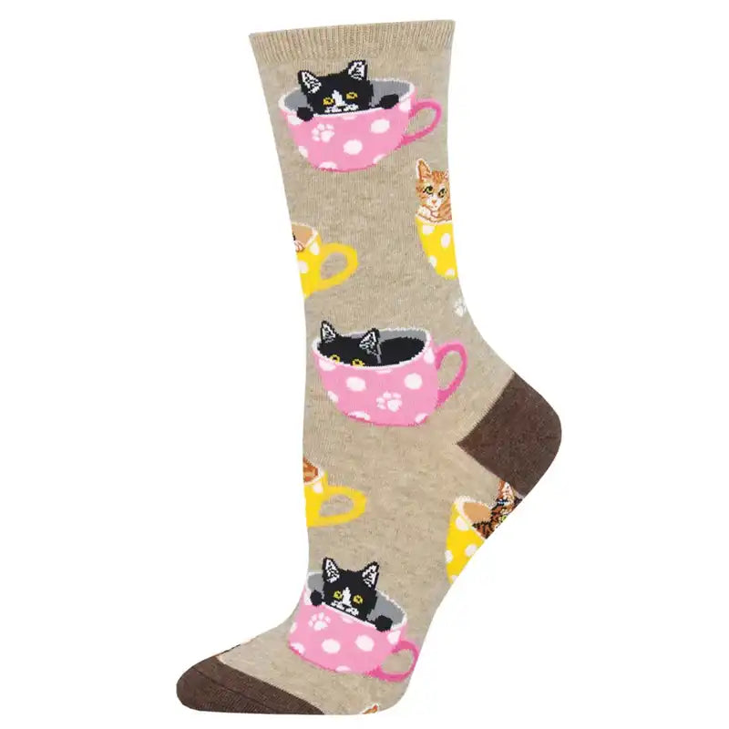 Long compression socks for circulation-'Catfeinated' Women's printed socks