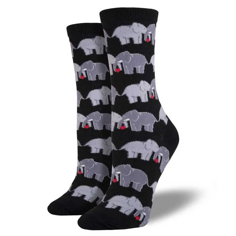 Breathable mesh socks for sports-'Elephant Love' Women's printed socks