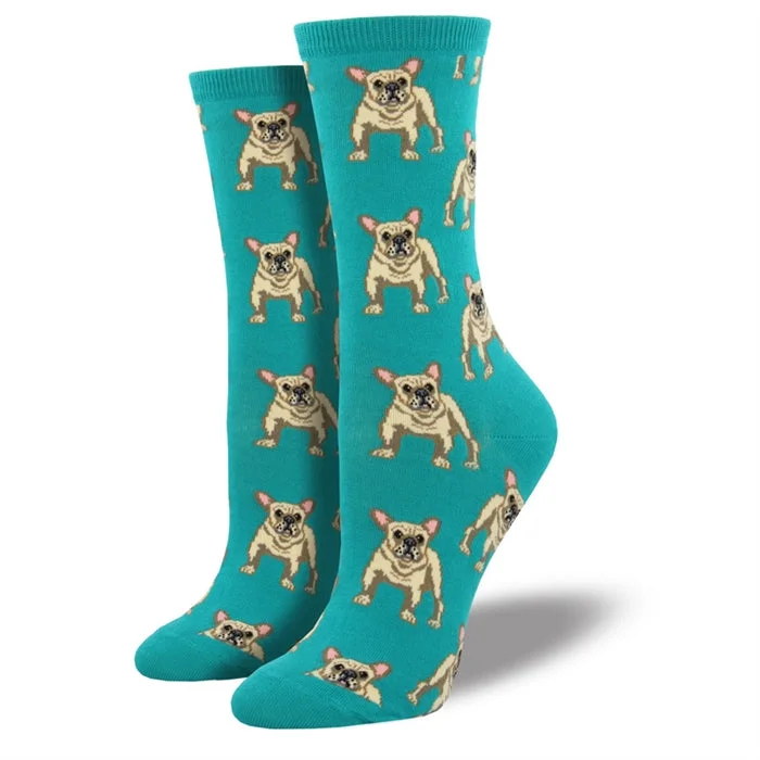 Long athletic crew socks for support-'Frenchie' Women's printed socks