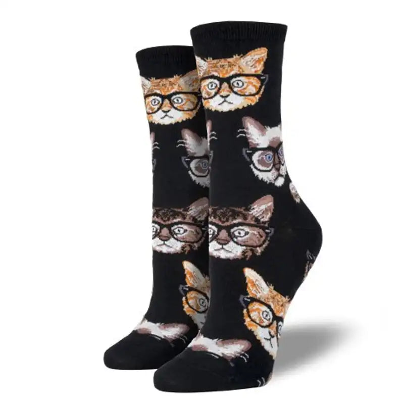 Breathable athletic socks for fitness-'Hipster Kittens' Women's Printed Socks