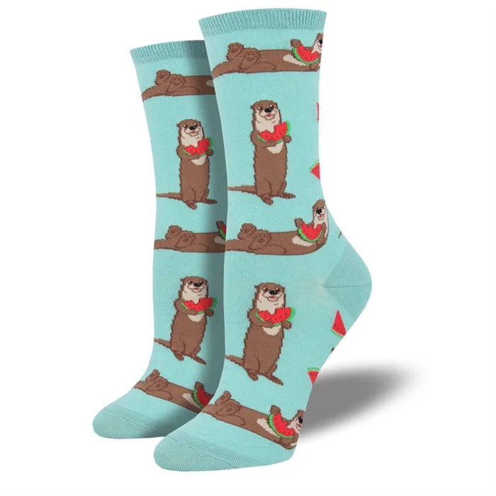 Modern black crew socks for chic-'Ottermelon' Women's printed socks