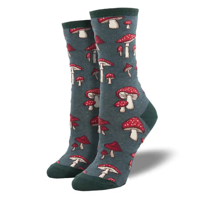 Colorful crew socks for vibrancy-'Pretty Fly for a Fungi' Women's printed socks