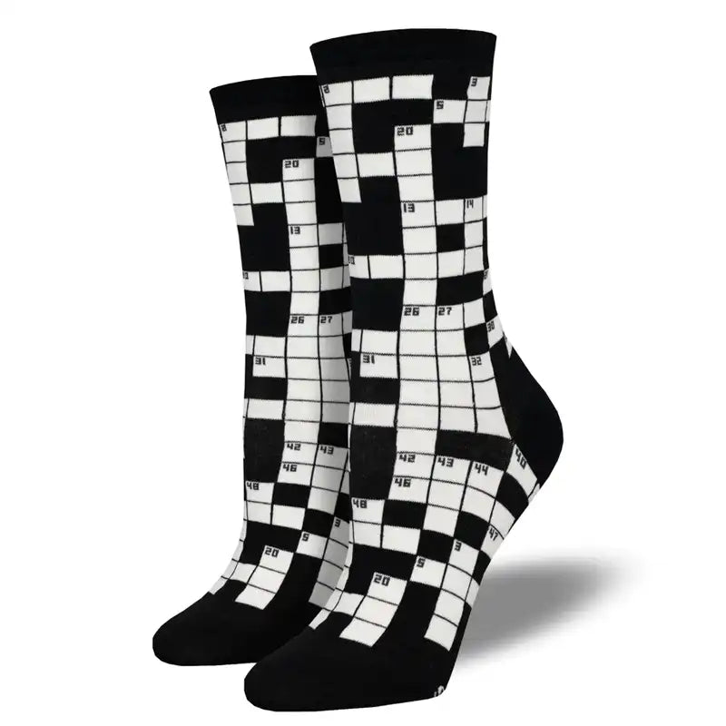 Large knee-high socks for fashion-'Sunday Crossword' Women's printed socks