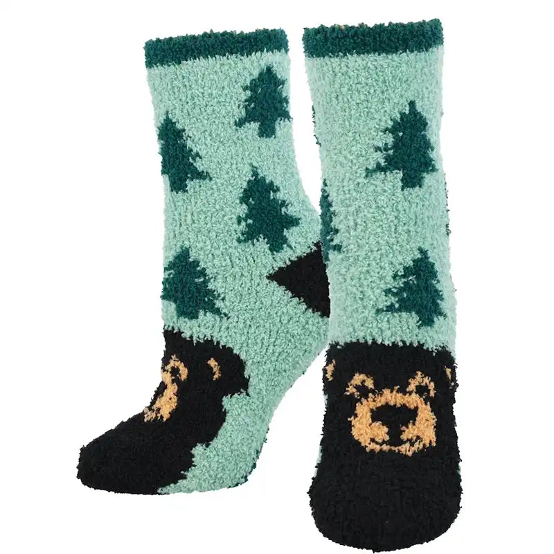 Rustic wool socks for cabin wear-'Bear' Printed Plush Women's Socks