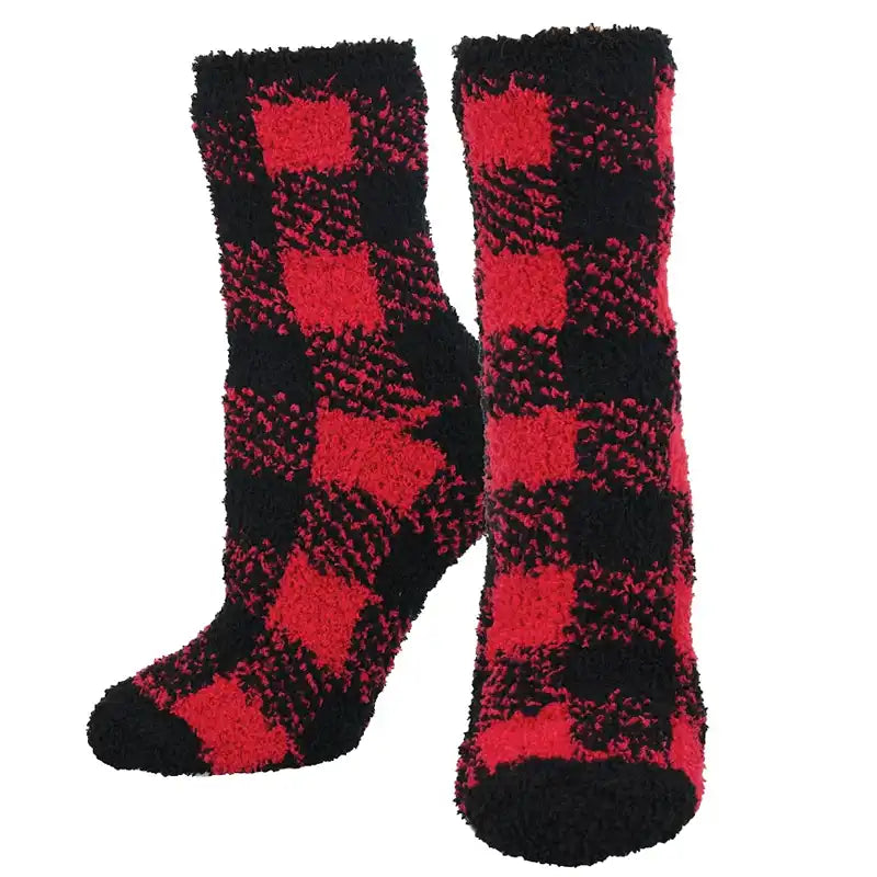 Luxury bamboo socks for luxury-'Plaid' Printed Plush Women's Socks