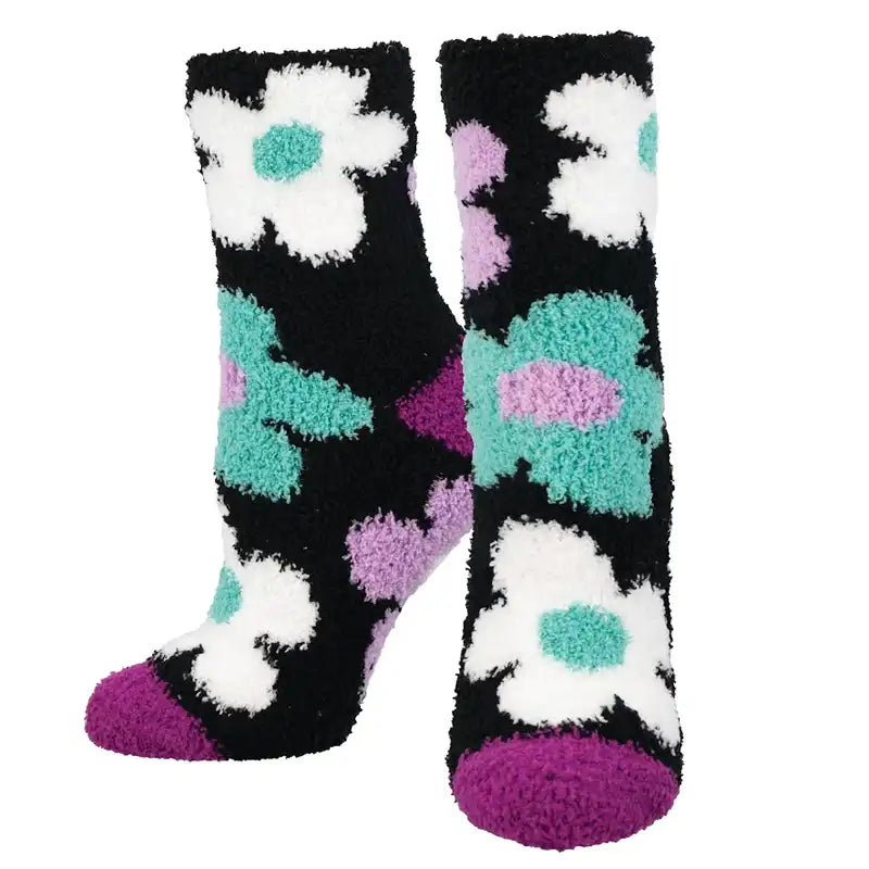 Anti-slip grip socks for exercise-'Room to Bloom' Printed Plush Women's Socks