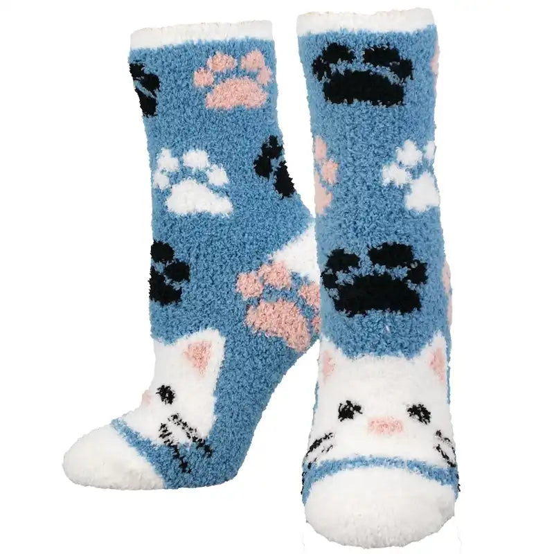 Modern black socks for formal attire-'Soft Kitty' Printed Plush Women's Socks