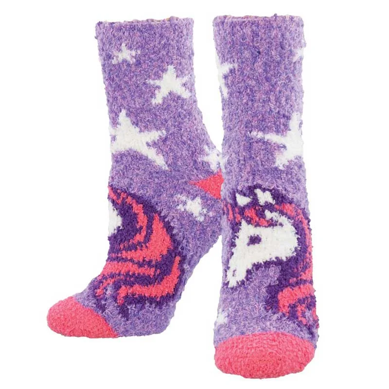 Small fuzzy socks for infants-'Unicorn Dreams' Printed Plush Women's Socks