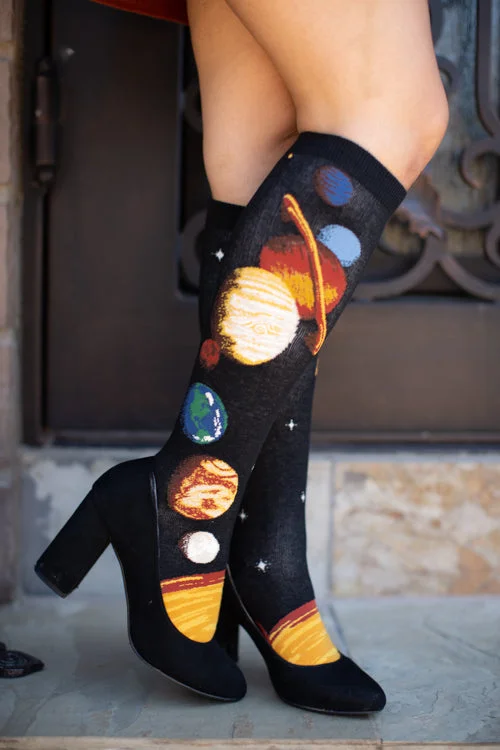 Long compression crew socks for travel-Solar System Knee High