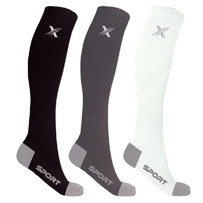 Rustic wool crew socks for earthy-Run+ Blk/gry/wht - Atheltic Grade Compression Socks (3-Pairs)