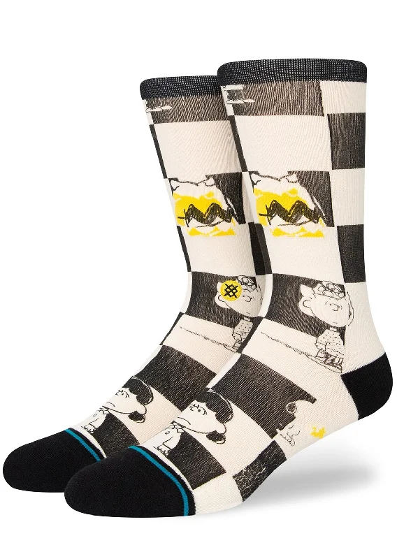 Grip crew socks for yoga-Stance Junior FTP Peanuts Checked Socks