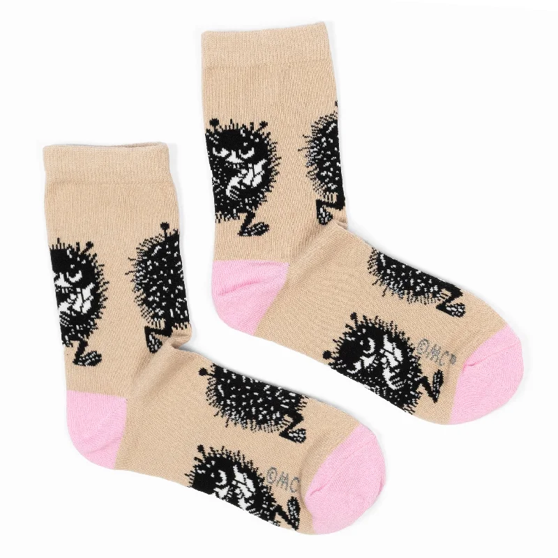 Thick cotton crew socks for cold feet-Stinky`s Getaway Women's Socks - Beige